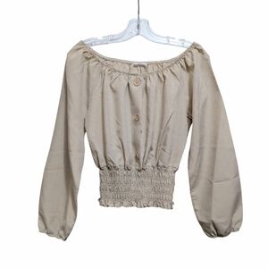Ardene NWOT Tan Plaid Off-Shoulder Smocked Blouse Small